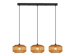 Lámpara colgante Nettlife Boho de ratán para mesa de comedor - 3 luces, estilo retro, casquillo E27, altura ajustable, para sala de estar (bombilla no incluida)