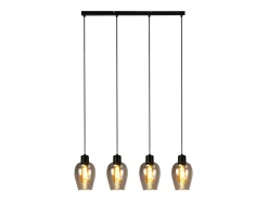 Lámpara colgante NETTLIFE negra para mesa de comedor - Lámpara colgante vintage de cristal ahumado con una sola llama E27 (sin fuente de luz)