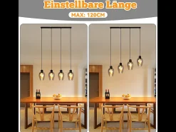 Lámpara colgante NETTLIFE negra para mesa de comedor - Lámpara colgante vintage de cristal ahumado con una sola llama E27 (sin fuente de luz)