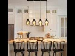 Lámpara colgante NETTLIFE negra para mesa de comedor - Lámpara colgante vintage de cristal ahumado con una sola llama E27 (sin fuente de luz)
