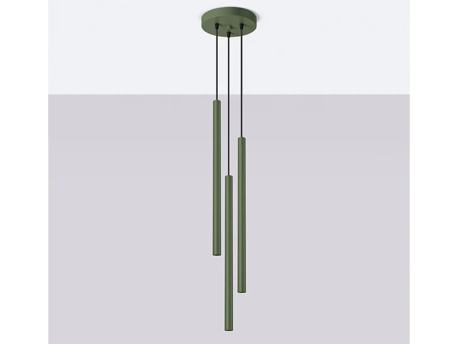 Lámpara Colgante Pastelo Moderno De Acero - 3 Fuentes Luminosas - L.30 X A.94 Cm - Verde Oliva