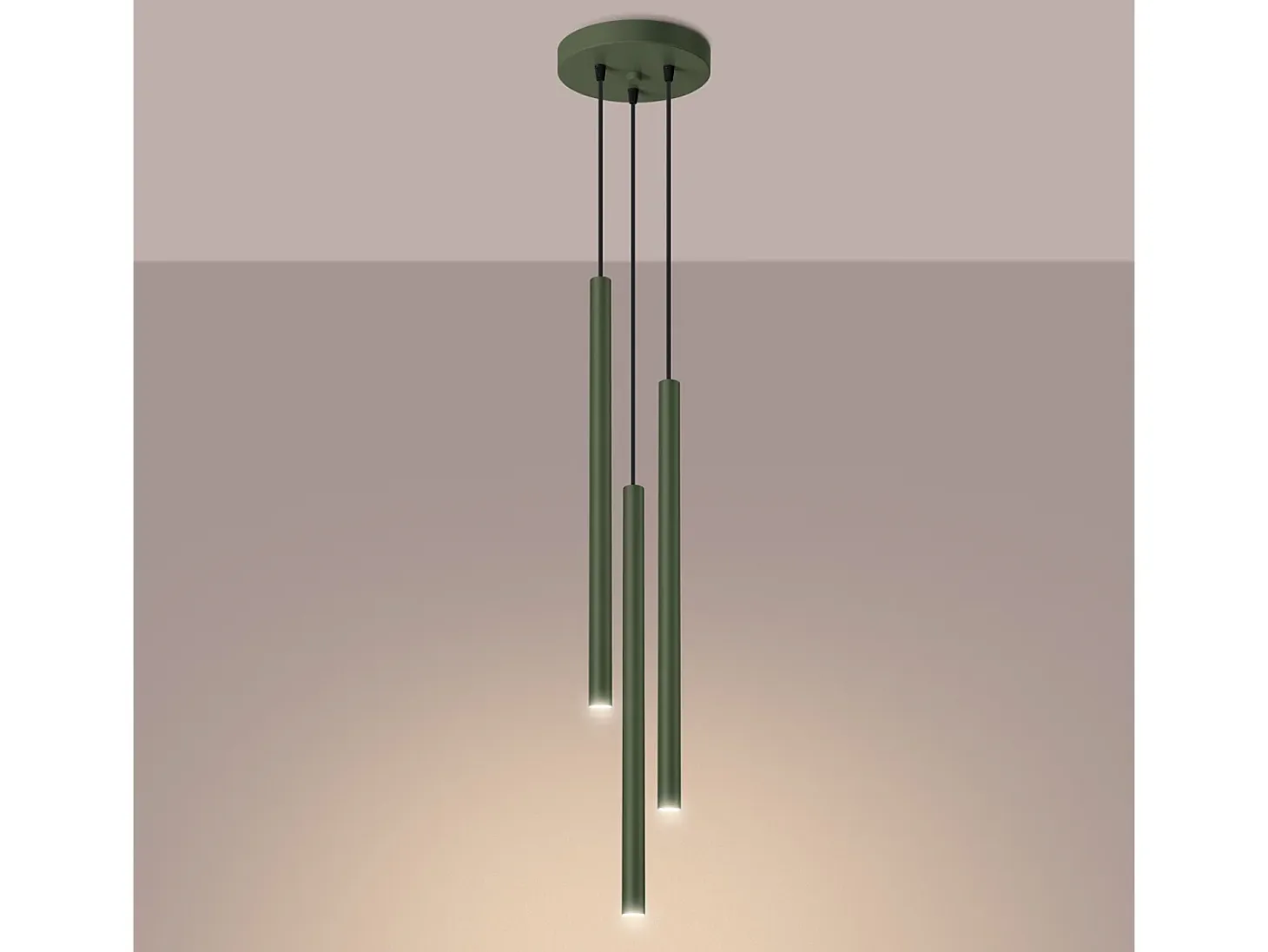 Lámpara Colgante Pastelo Moderno De Acero - 3 Fuentes Luminosas - L.30 X A.94 Cm - Verde Oliva
