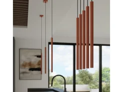 Lámpara Colgante Pastelo Moderno De Acero - 2 Fuentes Luminosas - L.15 X A.104 Cm - Ocre Rojo