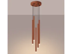 Lámpara Colgante Pastelo Moderno De Acero - 5 Fuentes Luminosas - L.25 X A.104 Cm - Ocre Rojo