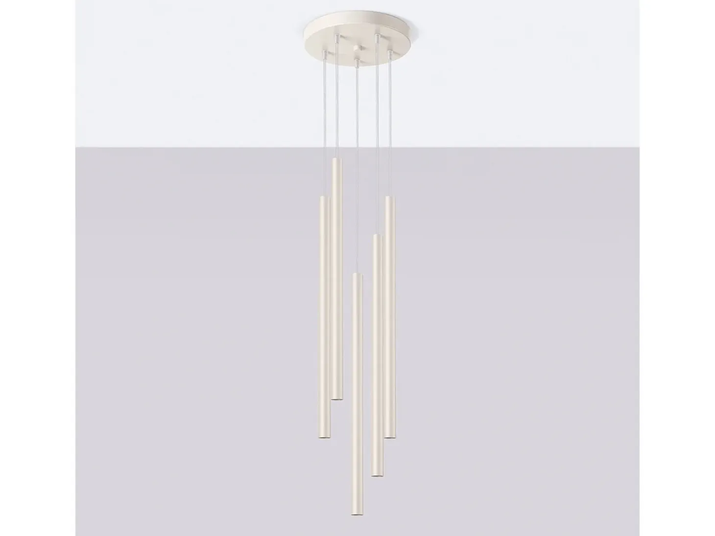 Lámpara Colgante Pastelo Moderno De Acero - 5 Fuentes Luminosas - L.25 X A.104 Cm - Beige