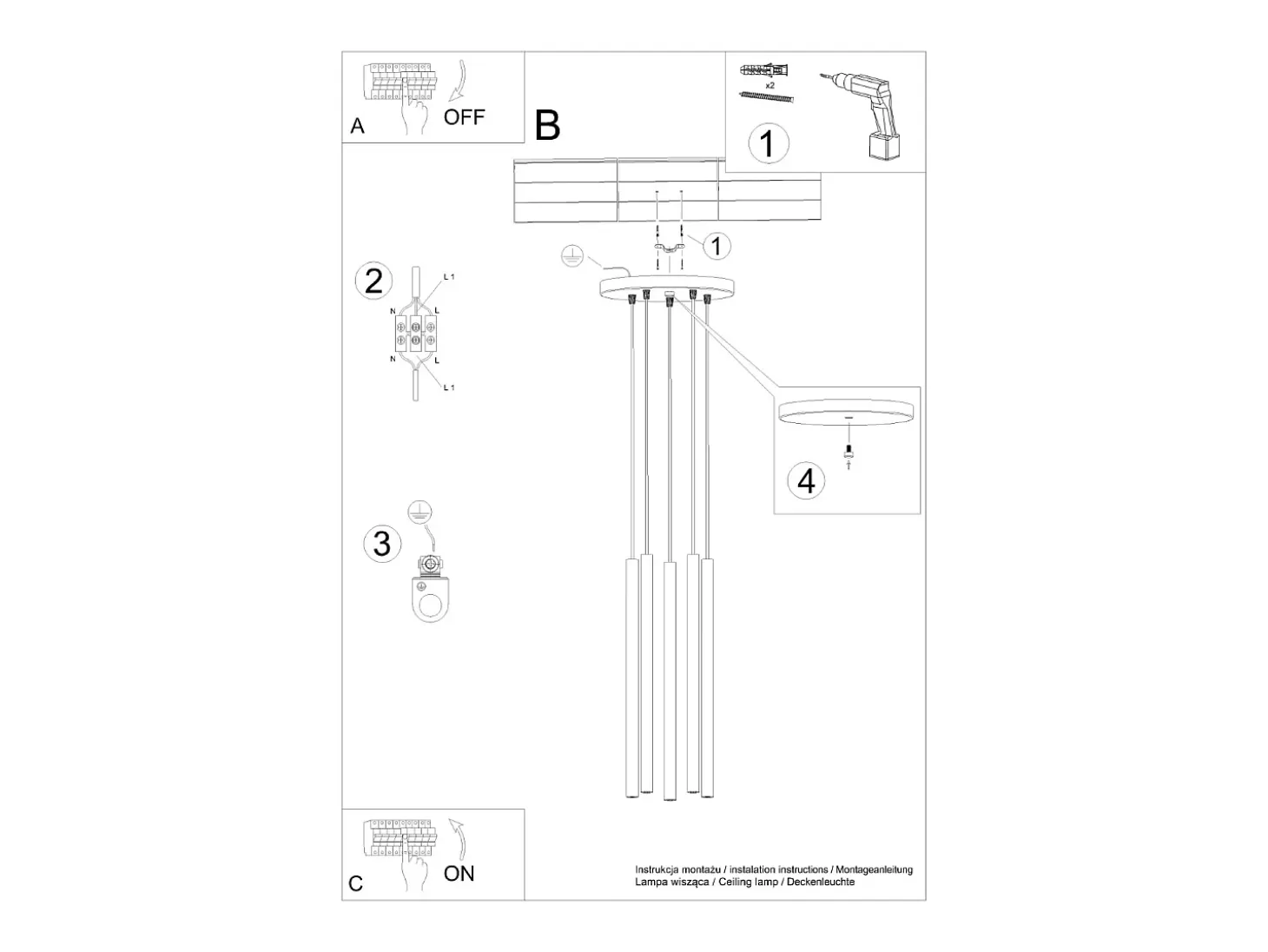 Lámpara Colgante Pastelo Moderno De Acero - 5 Fuentes Luminosas - L.25 X A.104 Cm - Beige