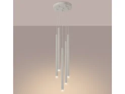Lámpara Colgante Pastelo Moderno De Acero - 5 Fuentes Luminosas - L.25 X A.104 Cm - Beige