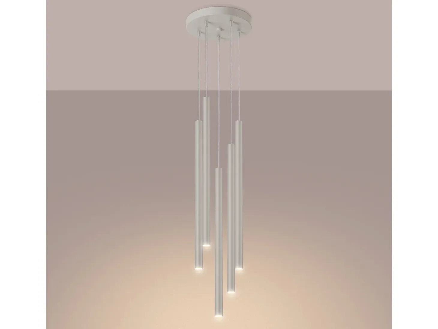 Lámpara Colgante Pastelo Moderno De Acero - 5 Fuentes Luminosas - L.25 X A.104 Cm - Beige