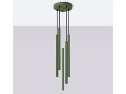Lámpara Colgante Pastelo Moderno De Acero - 5 Fuentes Luminosas - L.25 X A.104 Cm - Verde Oliva