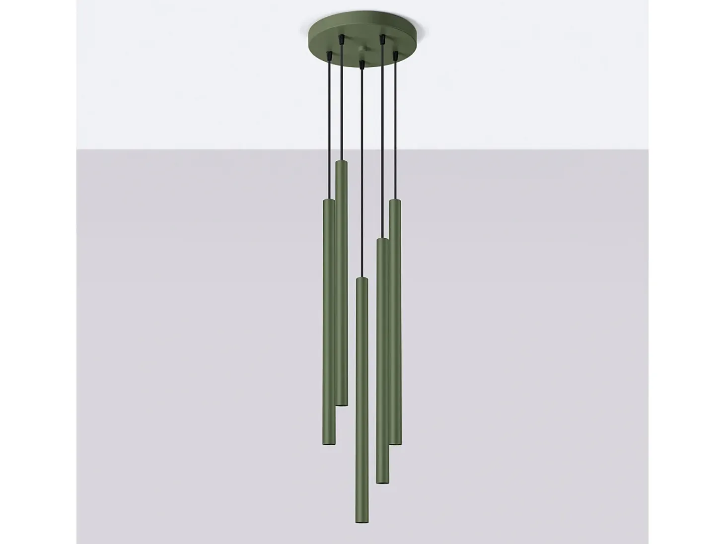 Lámpara Colgante Pastelo Moderno De Acero - 5 Fuentes Luminosas - L.25 X A.104 Cm - Verde Oliva