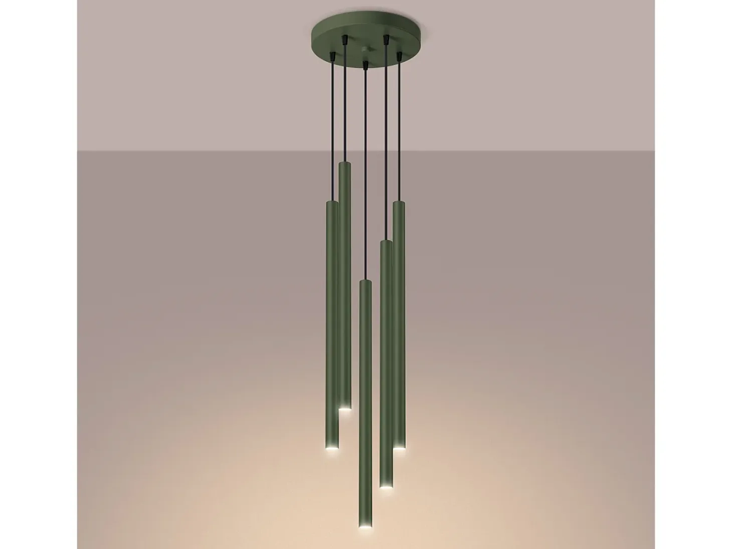 Lámpara Colgante Pastelo Moderno De Acero - 5 Fuentes Luminosas - L.25 X A.104 Cm - Verde Oliva