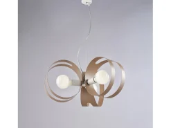 Lámpara colgante Peter de hierro lacado blanco con bandas cortadas a láser en gris tórtola y cable de acero orientable. 3 luces 130 Ø48 BL306-3-BT