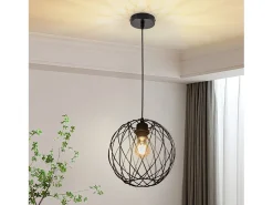 Lámpara colgante redonda negra NETTLIFE - Lámpara colgante vintage E27 Lámpara colgante industrial retro Lámpara de mesa