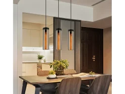 Lámpara colgante retro de cristal negro mate para mesa de comedor, 3 llamas, E27