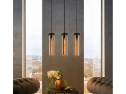 Lámpara colgante retro de cristal negro mate para mesa de comedor, 3 llamas, E27