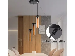 Lámpara colgante retro de cristal negro mate para mesa de comedor, 3 llamas, E27