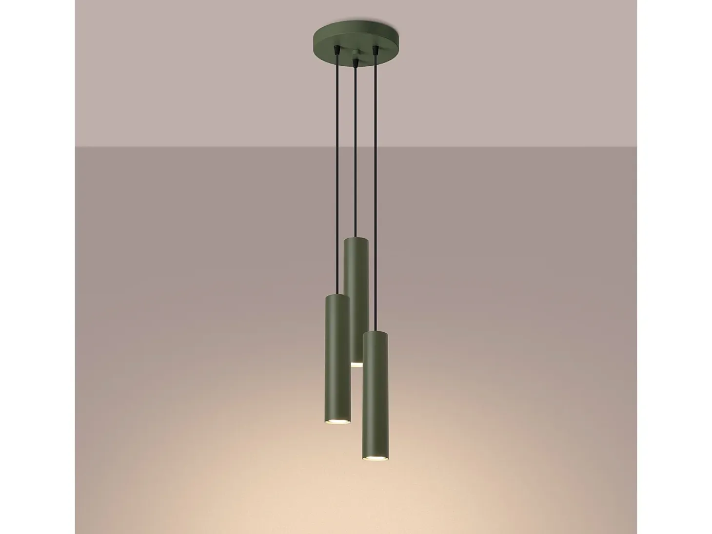 Lámpara colgante Toris desván de acero - 3 fuentes luminosas 4000K - L.19,5 x A.108 cm - verde oliva
