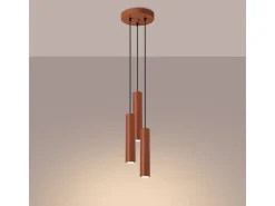 Lámpara colgante Toris desván de acero - 3 fuentes luminosas 4000K - L.19,5 x A.108 cm - ocre rojo