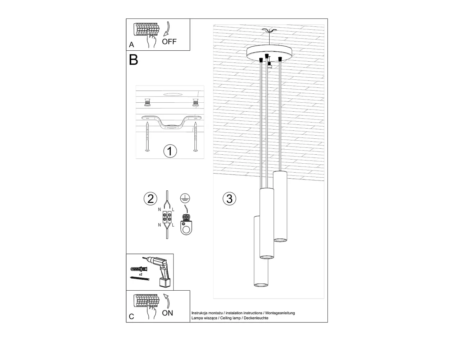 Lámpara colgante Toris desván de acero - 3 fuentes luminosas 3000K - L.19,5 x A.108 cm - verde oliva
