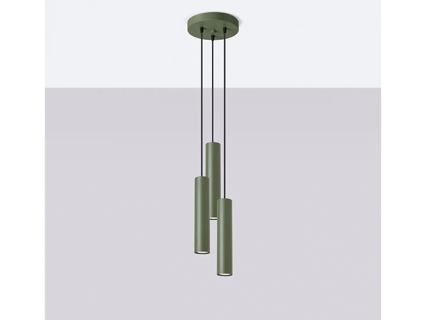 Lámpara colgante Toris desván de acero - 3 fuentes luminosas 3000K - L.19,5 x A.108 cm - verde oliva