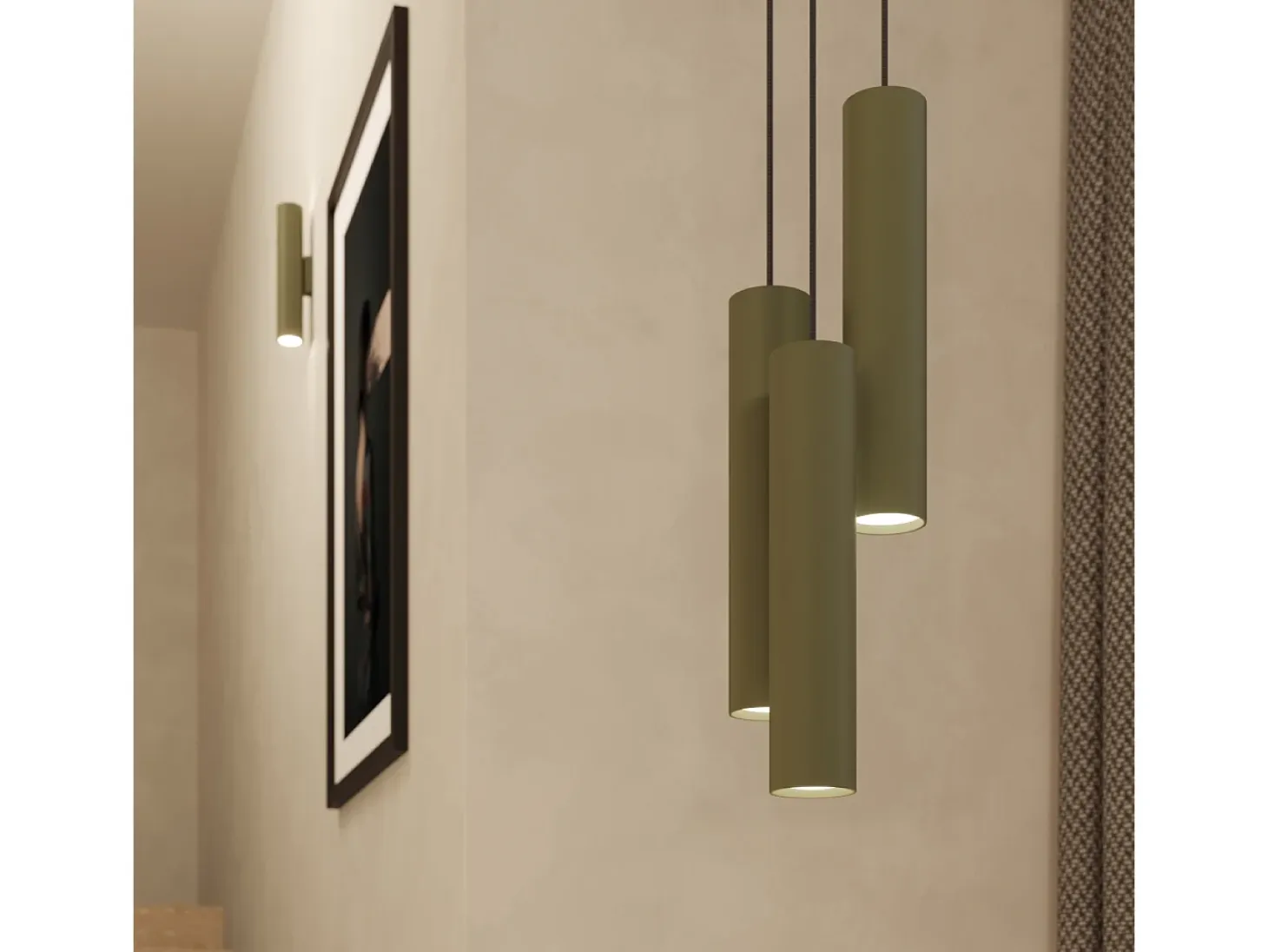Lámpara colgante Toris desván de acero - 2 fuentes luminosas 3000K - L.30 x A.105 cm - verde oliva