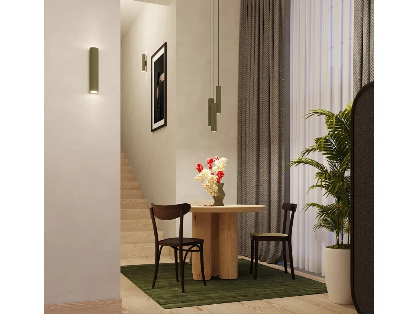 Lámpara colgante Toris desván de acero - 2 fuentes luminosas 3000K - L.30 x A.105 cm - verde oliva