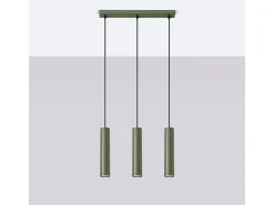 Lámpara colgante Toris desván de acero - 3 fuentes luminosas 3000K - L.45 x A.98 cm - verde oliva