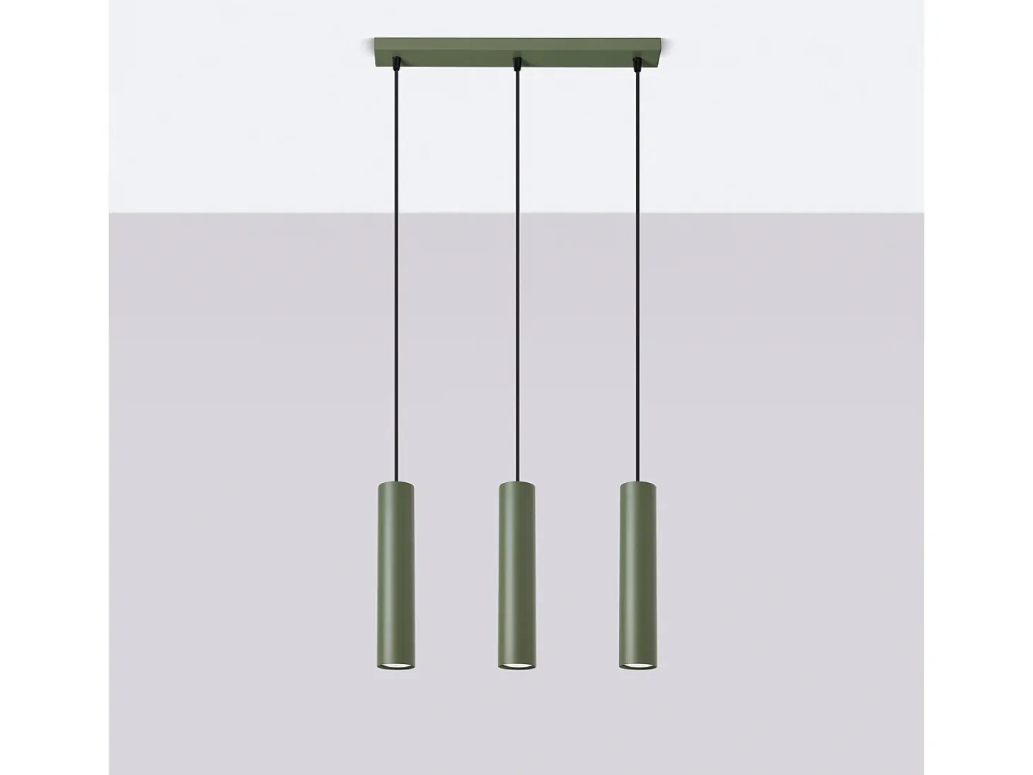 Lámpara colgante Toris desván de acero - 3 fuentes luminosas 3000K - L.45 x A.98 cm - verde oliva