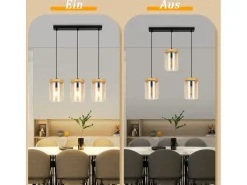 Lámpara colgante vintage de vidrio con 3 llamas para mesa de comedor, E27, para sala de estar