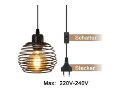Lámpara colgante vintage Nettlife de 1 luz: lámpara colgante industrial negra con cable de 4,5 m, enchufe e interruptor, casquillo E27.