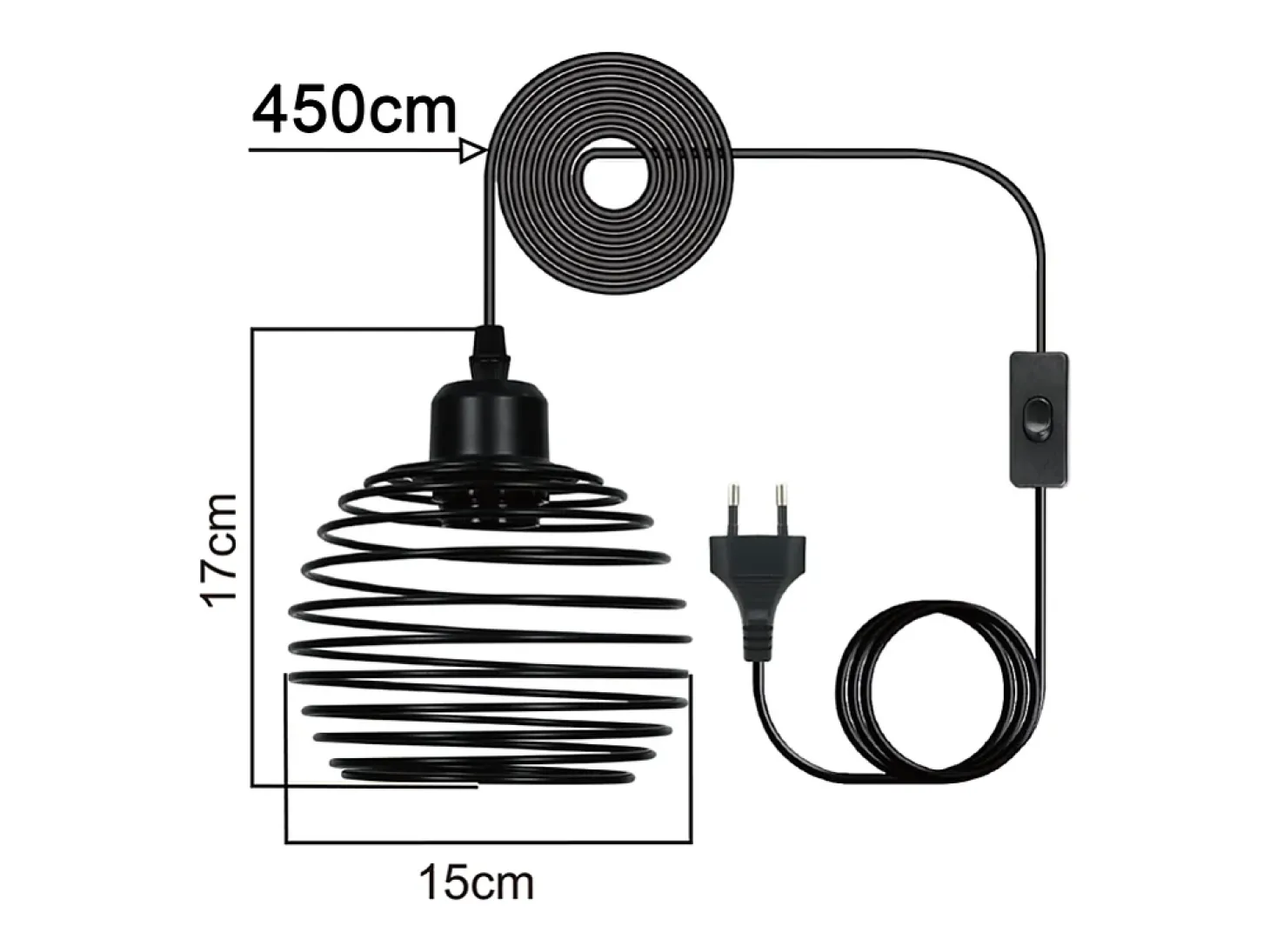Lámpara colgante vintage Nettlife de 1 luz: lámpara colgante industrial negra con cable de 4,5 m, enchufe e interruptor, casquillo E27.