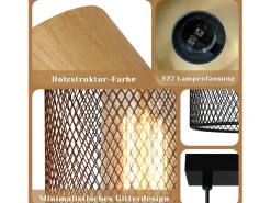 Lámpara colgante vintage NETTLIFE con vetas de madera para mesa de comedor, color negro, industrial, E27, 25 W