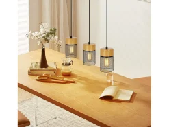Lámpara colgante vintage NETTLIFE con vetas de madera para mesa de comedor, color negro, industrial, E27, 25 W
