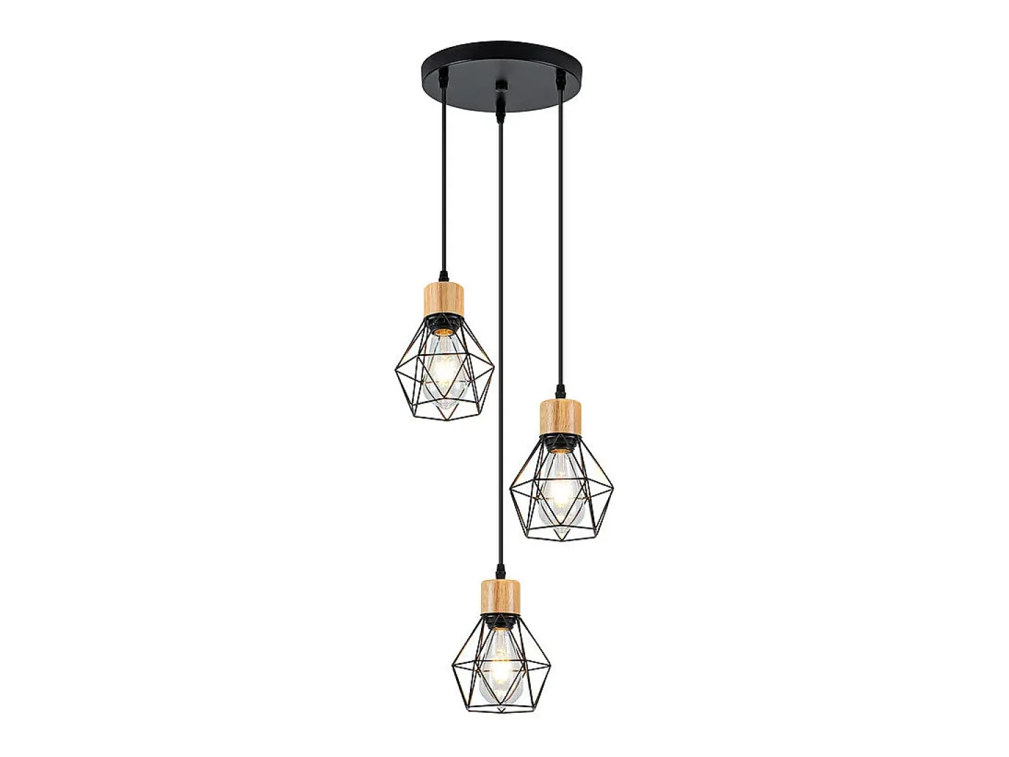 Lámpara colgante vintage Nettlife para mesa de comedor - Lámpara colgante de 3 luces E27, lámpara de cocina industrial retro redonda negra (bombillas no incluidas)
