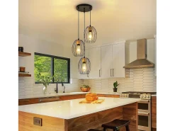 Lámpara colgante vintage Nettlife de 3 luces - Lámpara industrial de metal y madera negra, casquillo E27 - Cocina, comedor y sala de estar (bombillas no incluidas)