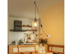 Lámpara colgante vintage Nettlife de 1 bombilla: colgante de cristal dorado con enchufe e interruptor, bombilla E14, cable metálico retro de 4,5 m