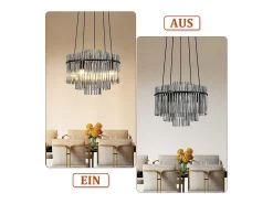 Lámpara colgante vintage Nettlife negra, 5 lámparas de cristal, casquillo E14, Ø 40 cm, para mesa, salón, bar (sin bombillas).