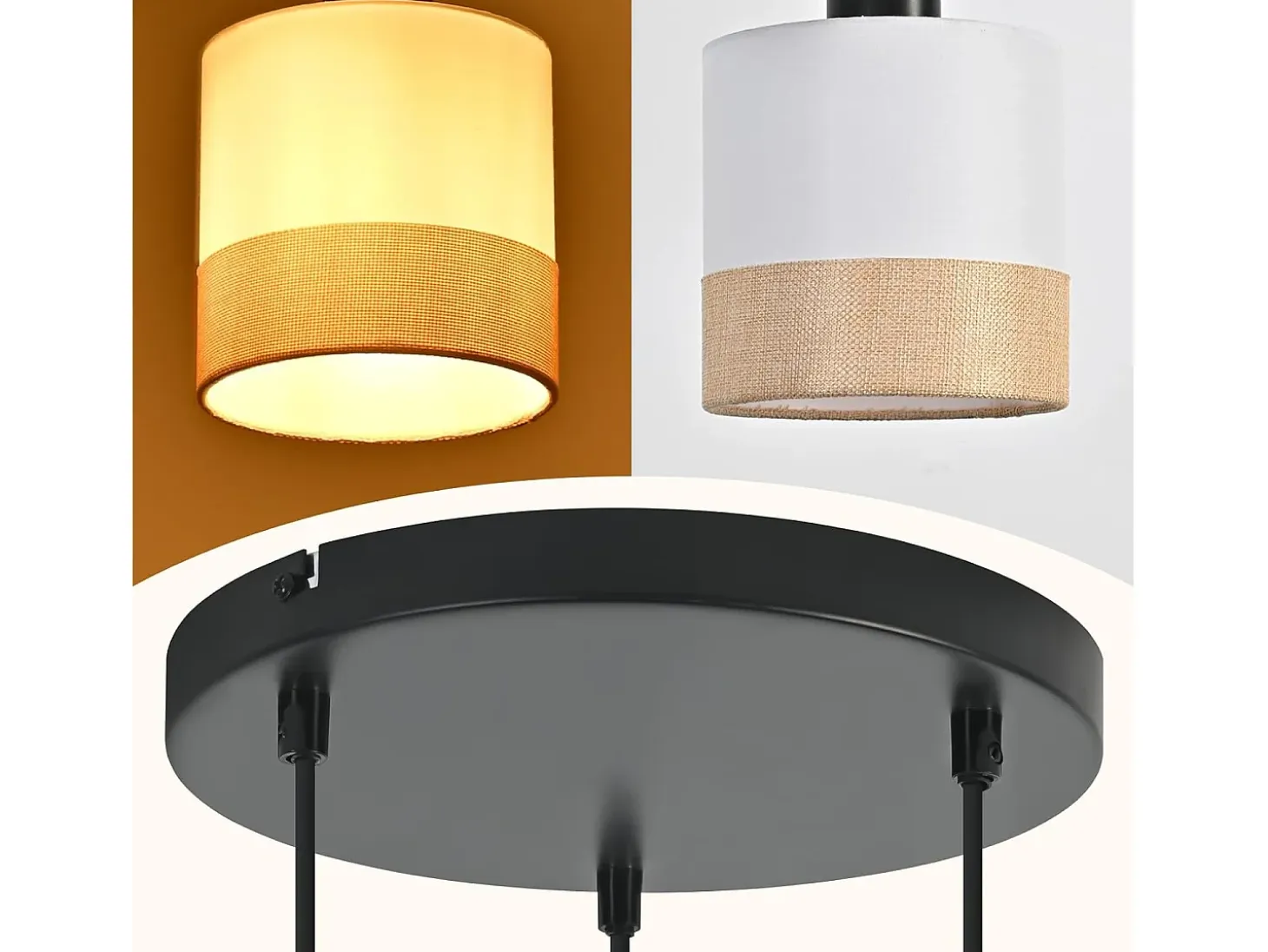 Lámpara colgante vintage Nettlife para mesa de comedor - Lámpara de araña de tela blanca de 3 luces E27, iluminación retro para salón (bombillas no incluidas)
