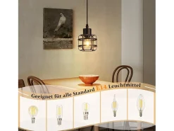 Lámpara colgante vintage Nettlife de 1 lámpara - Lámpara de araña de metal negro E14 retro - Altura ajustable para salón y comedor (bombilla no incluida)