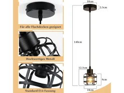 Lámpara colgante vintage Nettlife de 1 lámpara - Lámpara de araña de metal negro E14 retro - Altura ajustable para salón y comedor (bombilla no incluida)