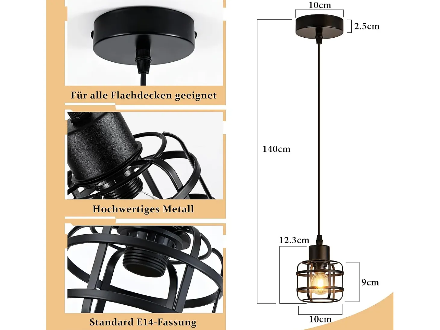 Lámpara colgante vintage Nettlife de 1 lámpara - Lámpara de araña de metal negro E14 retro - Altura ajustable para salón y comedor (bombilla no incluida)