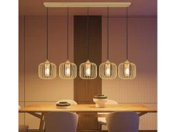 Lámpara colgante vintage Nettlife de 5 luces, de cristal y metal, para comedor, estilo retro, con casquillo E27 y altura ajustable (bombillas no incluidas).