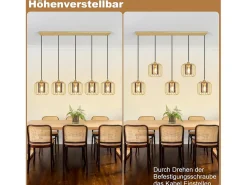 Lámpara colgante vintage Nettlife de 5 luces, de cristal y metal, para comedor, estilo retro, con casquillo E27 y altura ajustable (bombillas no incluidas).
