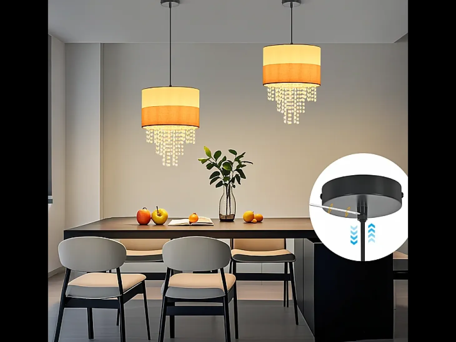 Lámpara colgante vintage Nettlife para mesa de comedor - Lámpara de araña con 1 lámpara de tela de cristal, E27, iluminación retro ajustable (bombilla no incluida)