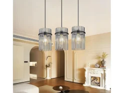 Lámpara colgante vintage Nettlife negra, lámpara de cristal de 3 luces, casquillo E27, Ø 16 cm, para mesa de comedor, salón (sin bombillas).