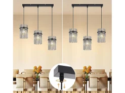 Lámpara colgante vintage Nettlife negra, lámpara de cristal de 3 luces, casquillo E27, Ø 16 cm, para mesa de comedor, salón (sin bombillas).