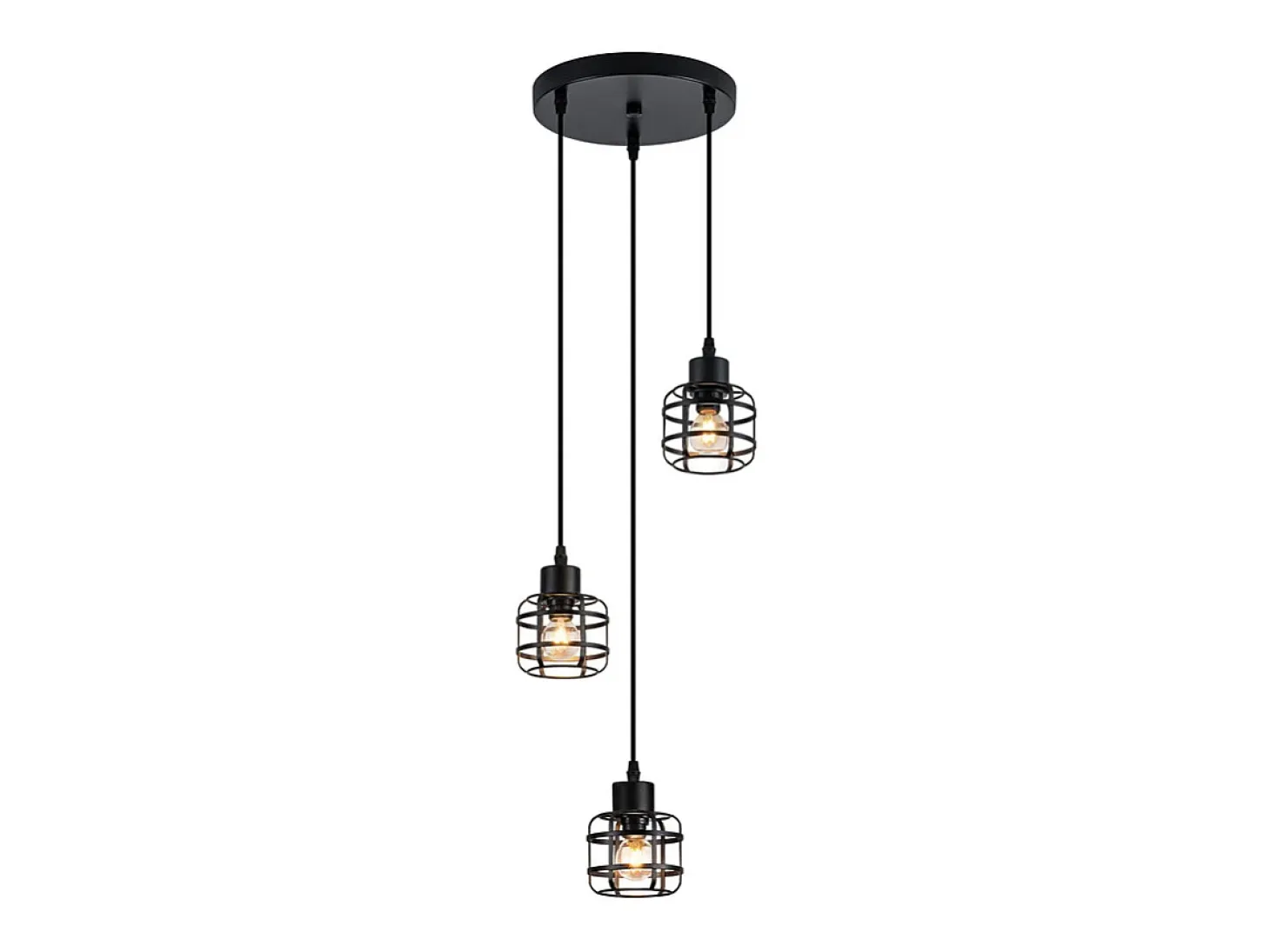 Lámpara colgante vintage Nettlife de 3 luces - Lámpara de araña de metal negro E14 retro - Altura ajustable para cocina o comedor (bombillas no incluidas)