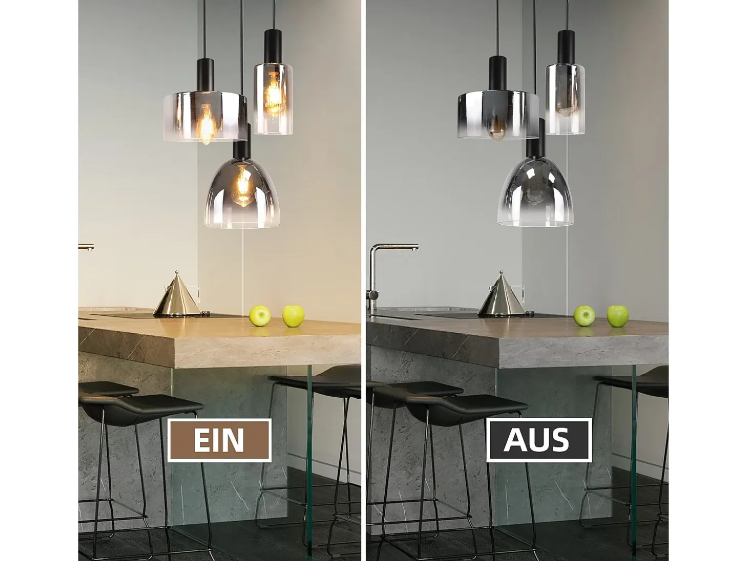 Lámpara colgante vintage para mesa de comedor, de cristal gris ahumado, E27, altura ajustable para sala de estar