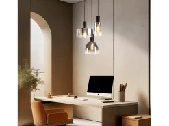 Lámpara colgante vintage para mesa de comedor, de cristal gris ahumado, E27, altura ajustable para sala de estar
