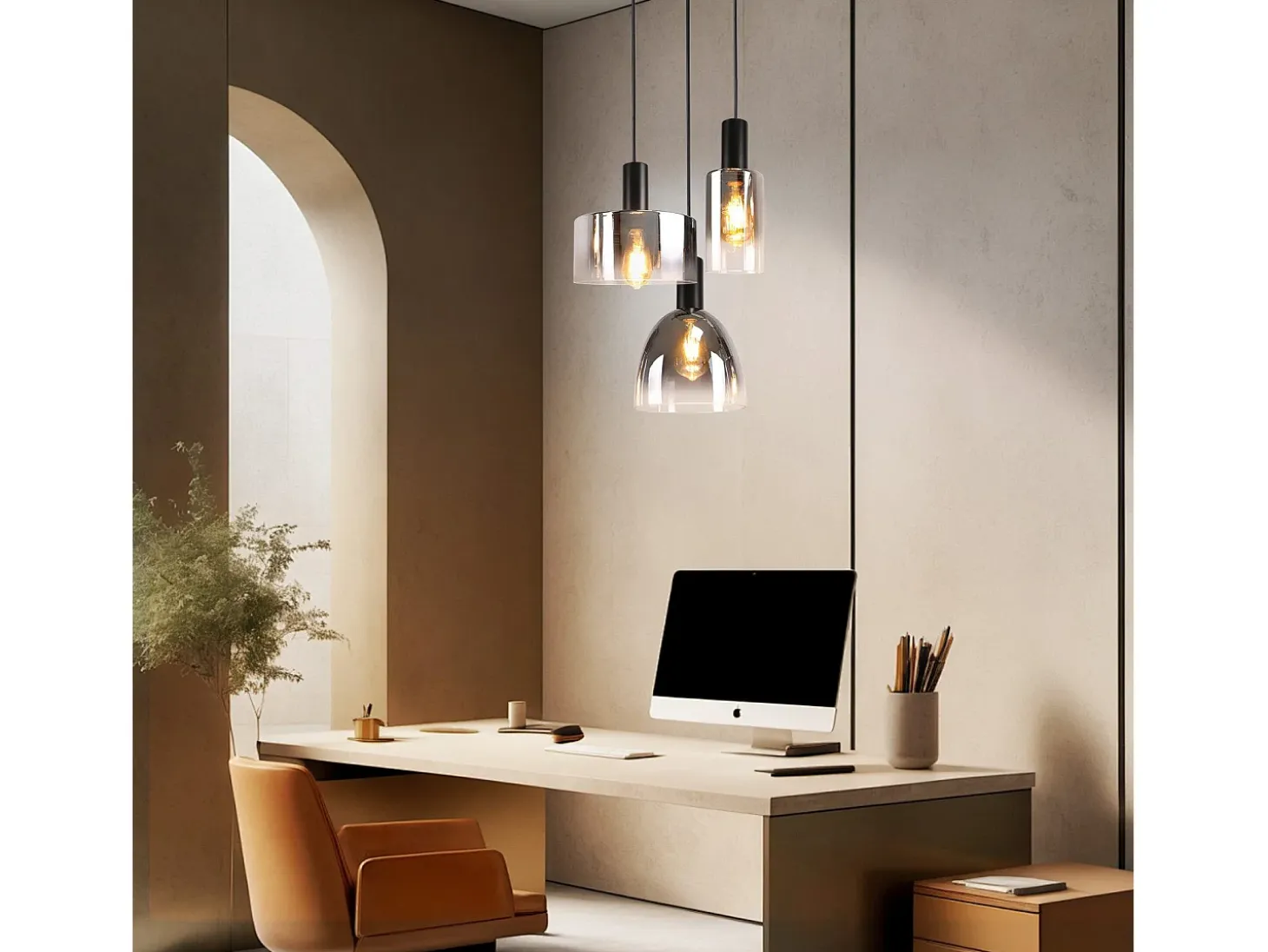 Lámpara colgante vintage para mesa de comedor, de cristal gris ahumado, E27, altura ajustable para sala de estar